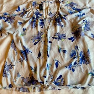 BCX Blue and Black Tie Front Blouse with Long Sleeves